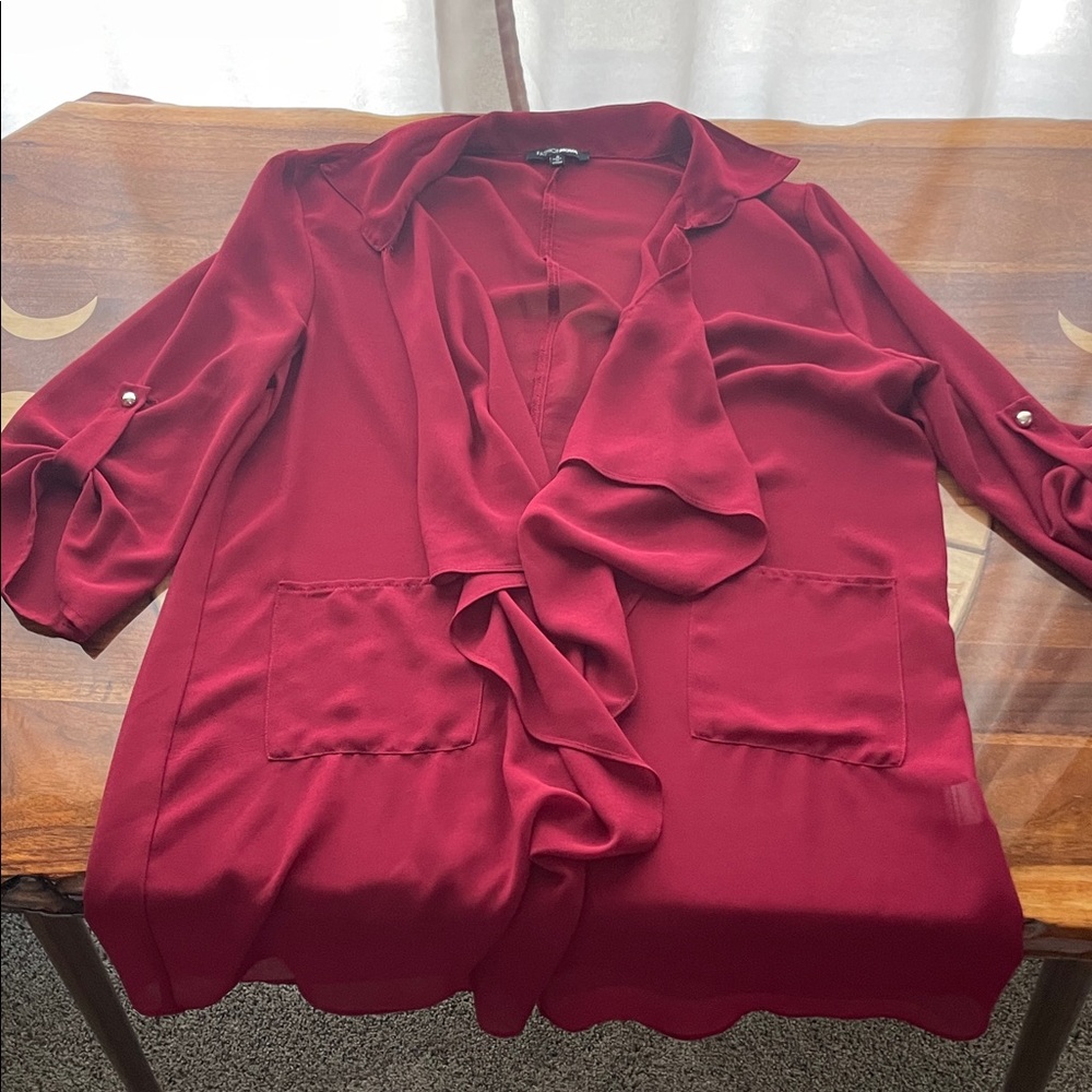 Elegant Burgundy Blouse with Ruffle Detail